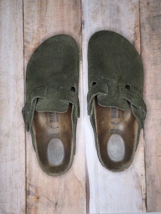 Birkenstock Shoes - Birkenstock Narrow Fit Green Suede Clogs